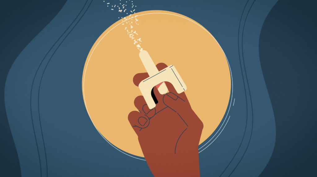 illustration of hand holding naloxone and spraying